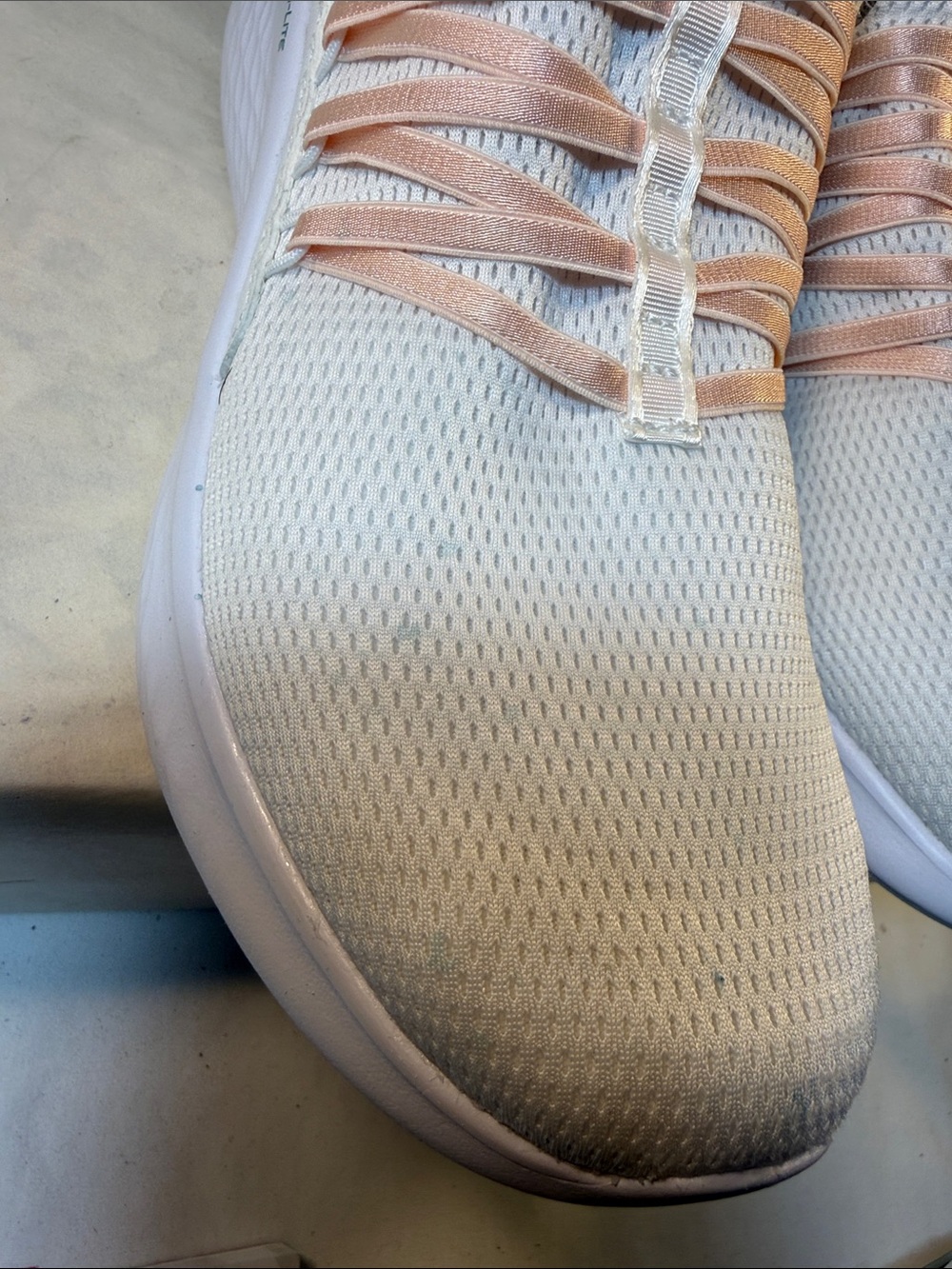 Skechers White Knit Slip-On Sneakers with Peach Accents - Picture 5 of 6
